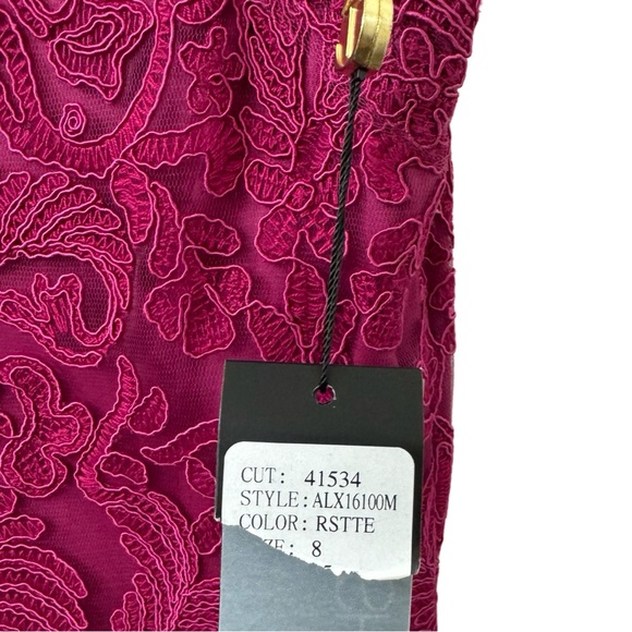 NWT Tadashi Shoji Corded Lace V-Neck Tulle Sheath Dress Rosette Pink Woman’s 8 - Picture 5 of 7